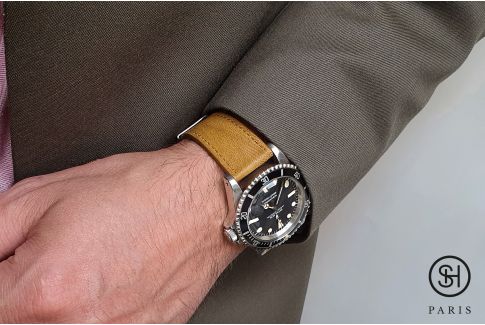 Bracelet montre cuir SELECT-HEURE Denim Ocre, fait main en Italie