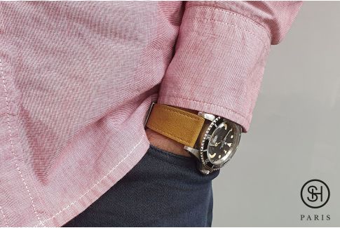 Bracelet montre cuir SELECT-HEURE Denim Ocre, fait main en Italie