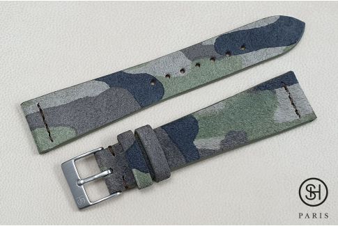 Camouflage Suede SELECT-HEURE leather watch strap, hand-made in Italy