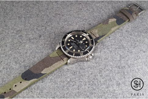 Bracelet montre cuir SELECT-HEURE Suede Camouflage, fait main en Italie