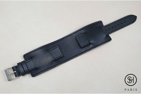 Black Paul Newman SELECT-HEURE leather watch strap, hand-made in Italy