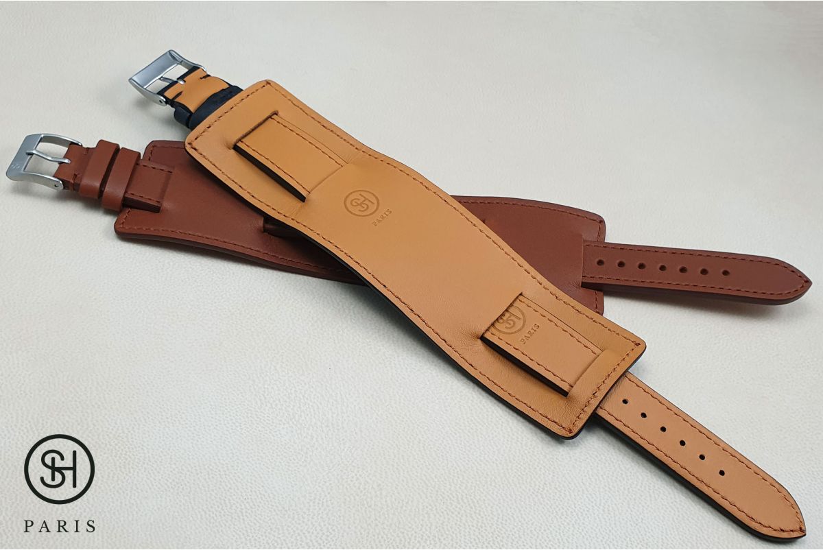 Black Paul Newman SELECT-HEURE leather watch strap, hand-made in Italy