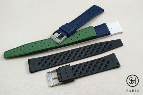 Black Tropic SELECT-HEURE FKM rubber watch strap, quick release spring bars (interchangeable)
