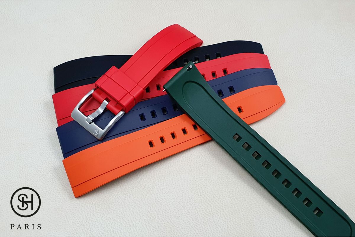 Navy Blue Sports SELECT-HEURE FKM rubber watch strap, quick release spring bars (interchangeable)