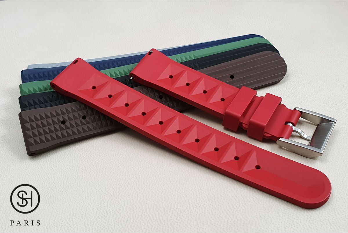 Bracelet montre caoutchouc FKM SELECT-HEURE Waffle ("Gaufré") Rouge, montage pompes rapides (interchangeable)