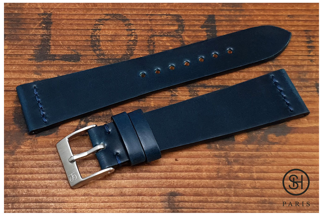 Blue SH Horween Shell Cordovan leather watch strap (handmade)