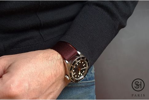 Burgundy Black adjustable Serge SELECT-HEURE nylon watch strap