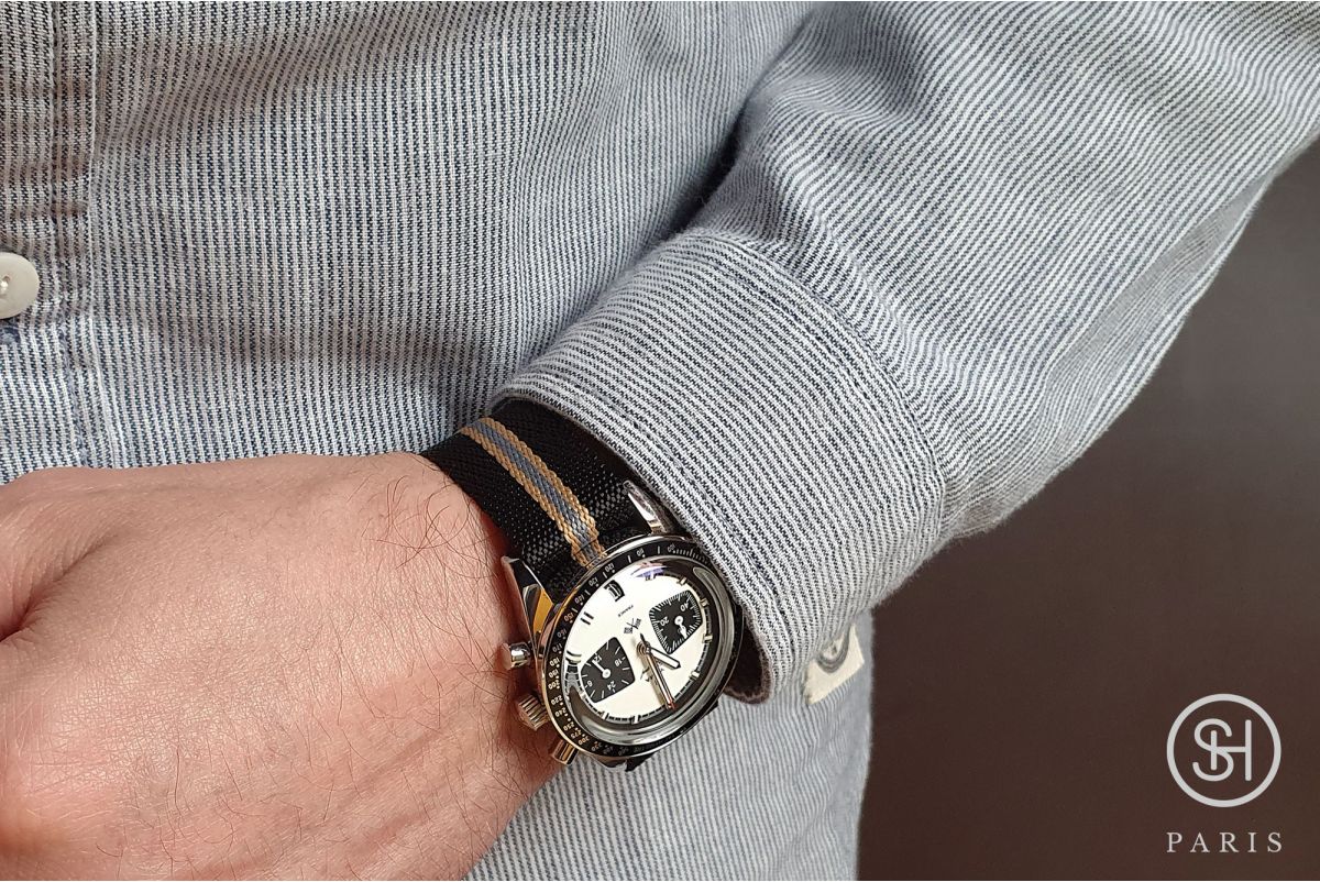 Black Grey Sand adjustable Serge SELECT-HEURE nylon watch strap