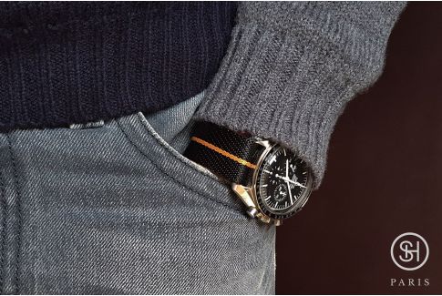 Bracelet montre Nylon Sergé SELECT-HEURE ajustable Noir Ocre