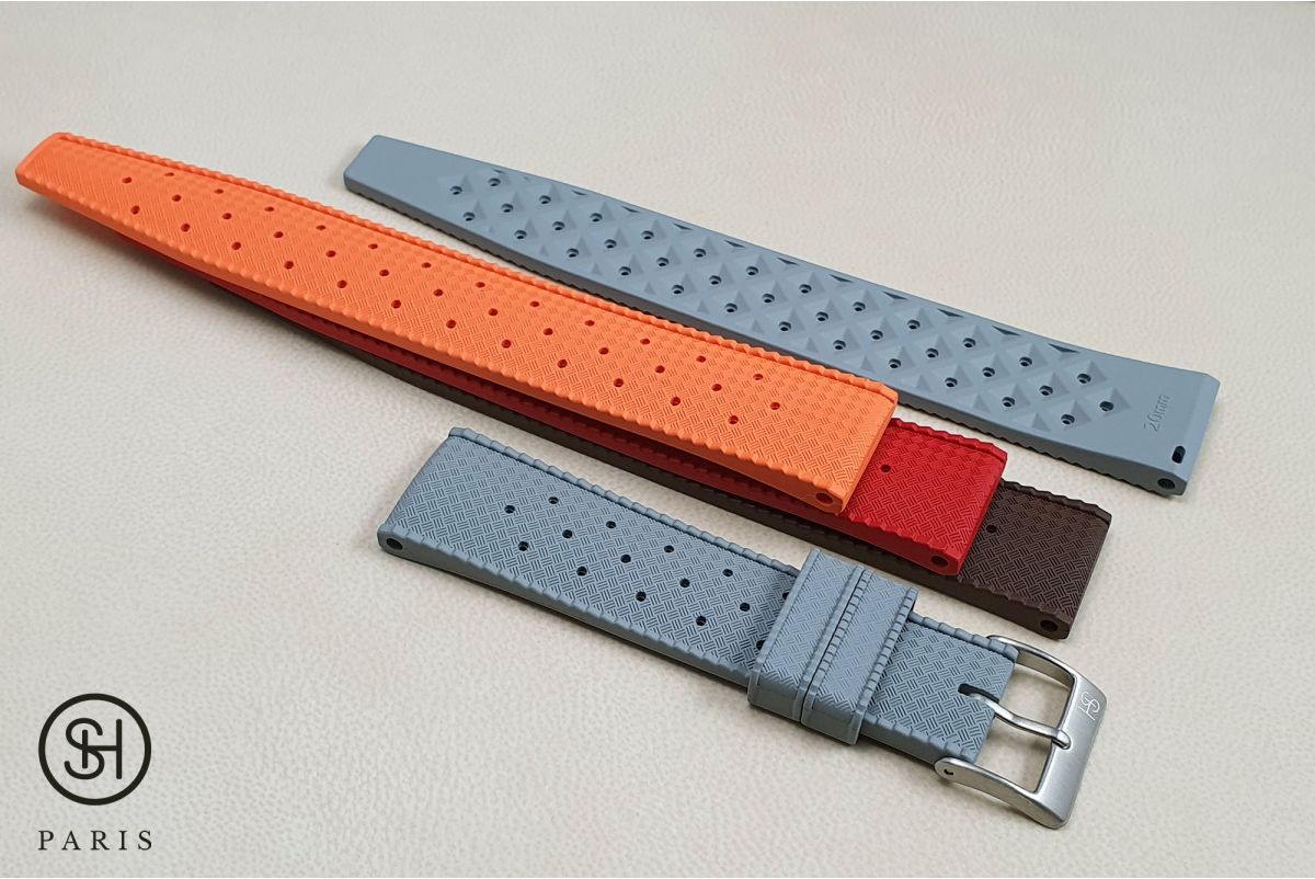 Chocolate Brown Tropic SELECT-HEURE FKM rubber watch strap, quick release spring bars (interchangeable)