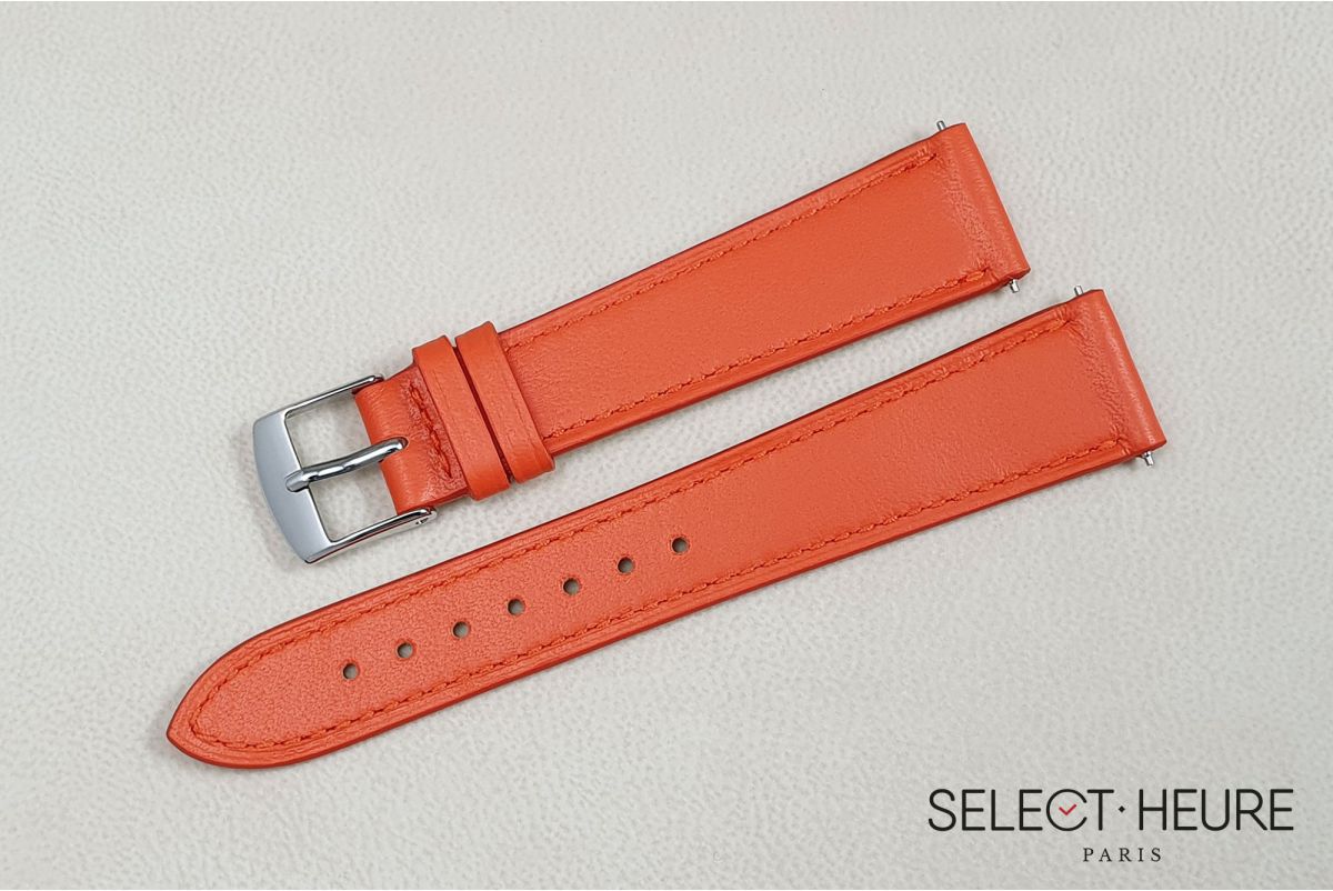 Orange Pure SELECT-HEURE women leather watch strap, quick release spring bars