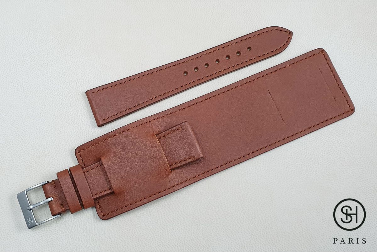 Gold Brown Paul Newman SELECT-HEURE leather watch strap, hand-made in Italy