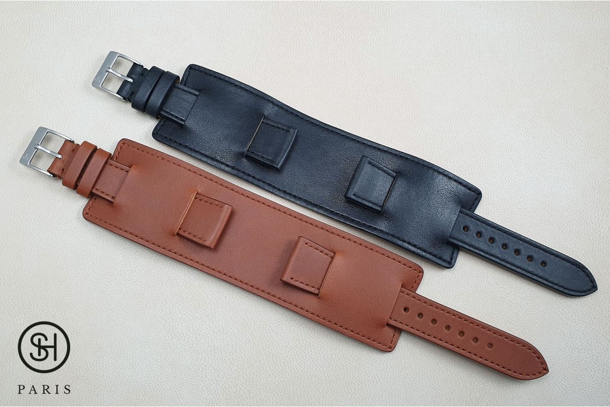 Gold Brown Paul Newman SELECT-HEURE leather watch strap, hand-made in Italy