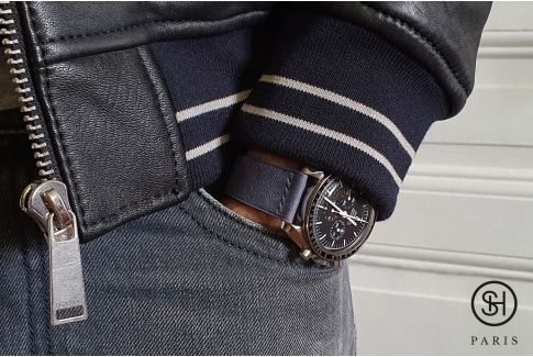 Grey Blue Denim SELECT-HEURE leather watch strap, hand-made in Italy