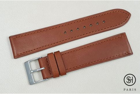Gold Calfskin SELECT-HEURE watch strap, classic model tone on tone stitching, French baranil leather