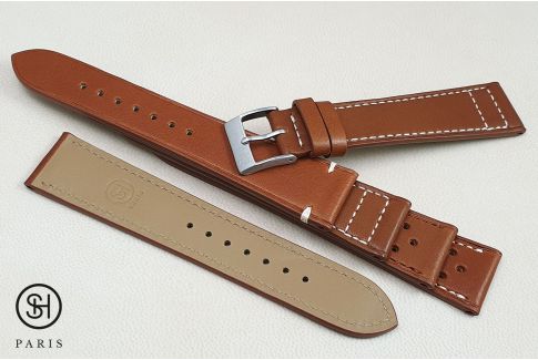 Gold Calfskin SELECT-HEURE watch strap, chic vintage model, French baranil leather