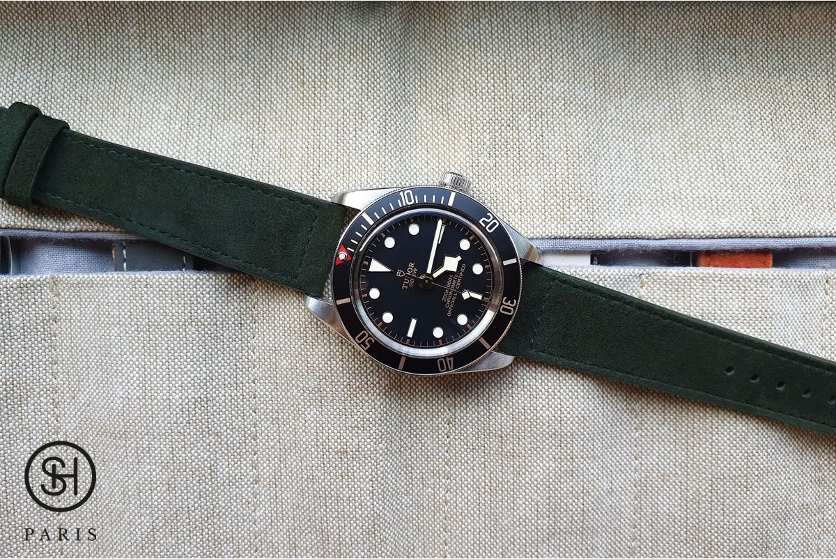 Bracelet montre cuir Suede SELECT-HEURE Vert Kaki avec pompes rapides (interchangeable)