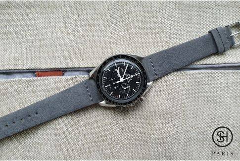 Grey Suede SELECT-HEURE leather watch strap with quick release spring bars (interchangeable)