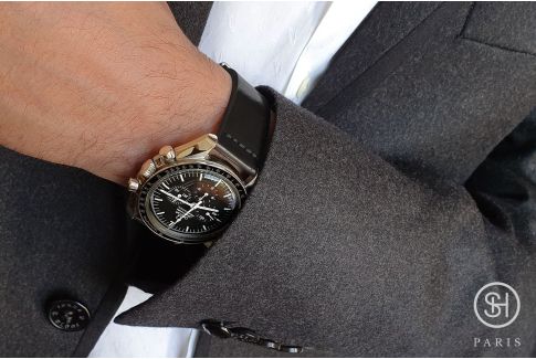 Bracelet montre cuir Horween Shell Cordovan SELECT-HEURE Noir (fait main)
