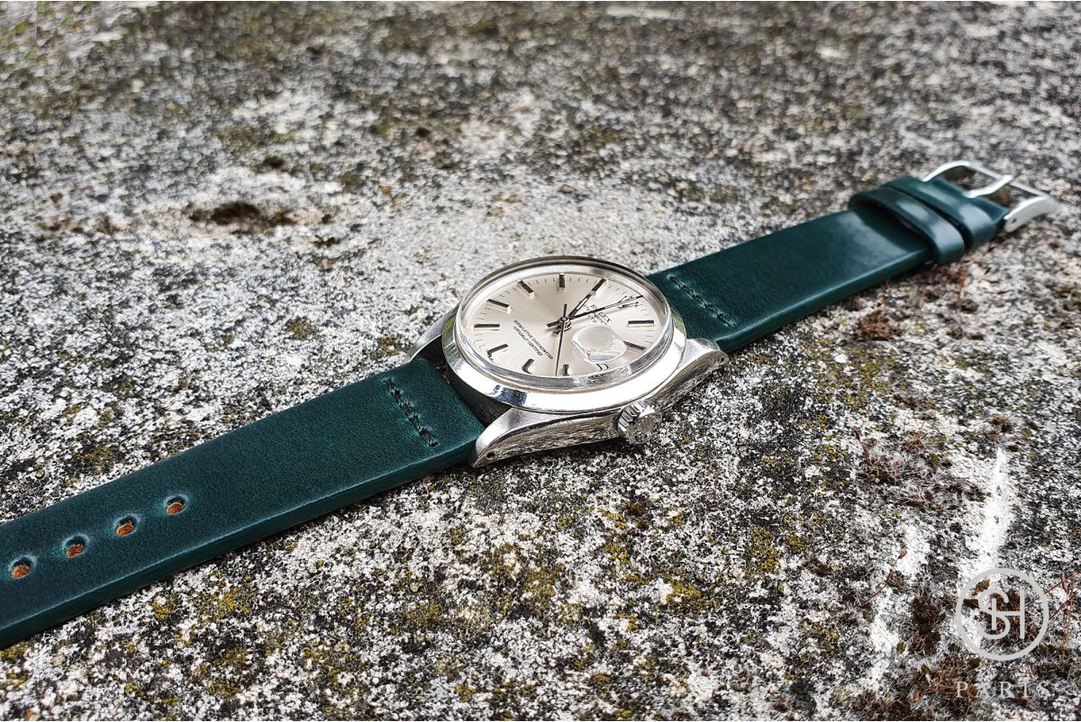Bracelet montre cuir Horween Shell Cordovan SELECT-HEURE Vert (fait main)