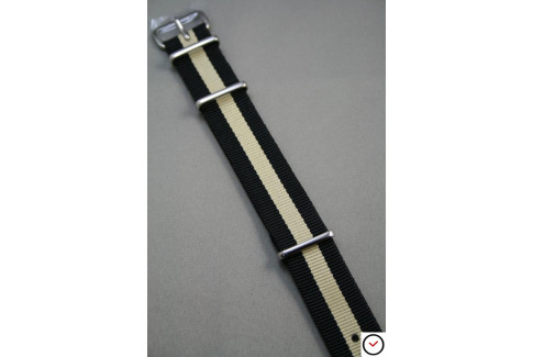 G10 NATO watch strap, Black 1 Sandy Beige central stripe