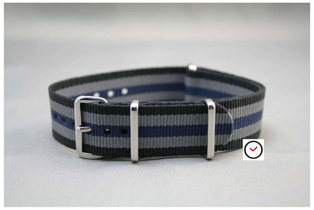 Bracelet nylon NATO Bond Noir Gris Bleu
