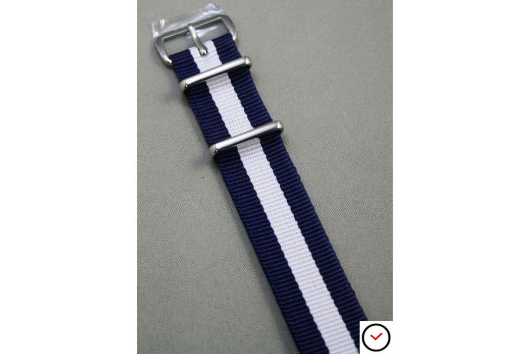 Bracelet nylon NATO Bleu Navy Blanc
