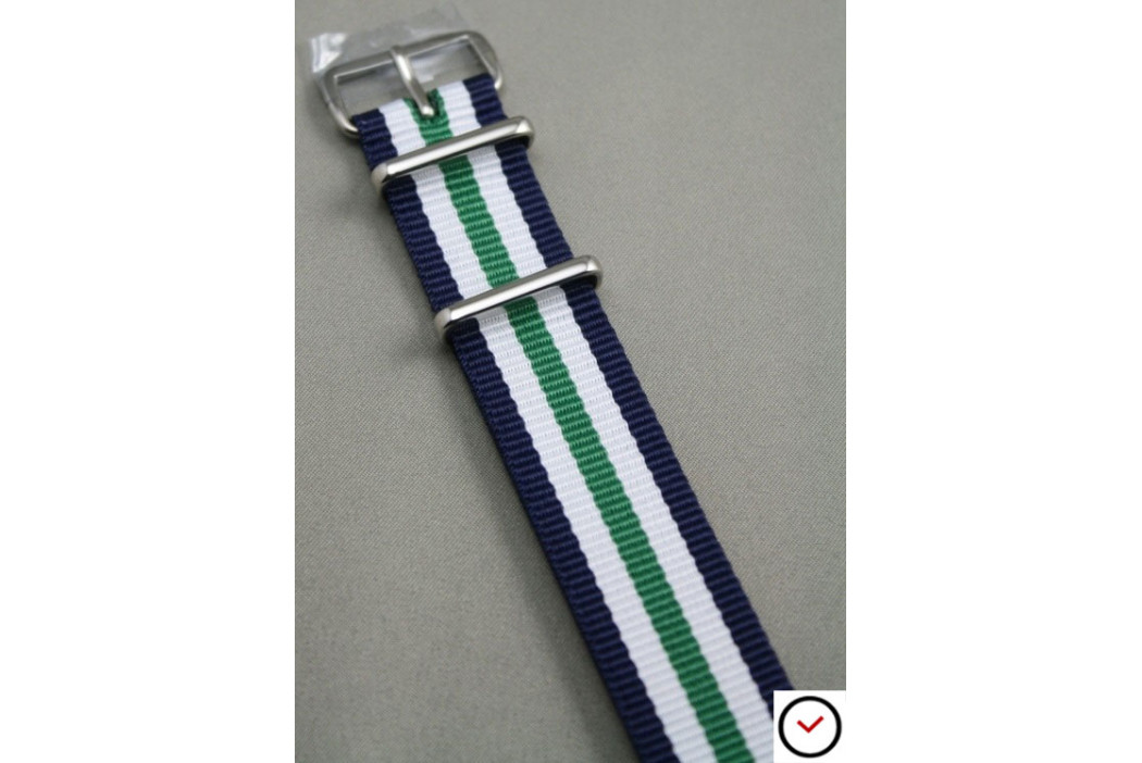 Navy Blue White Green NATO watch strap (nylon)