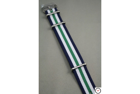 Navy Blue White Green NATO watch strap (nylon)