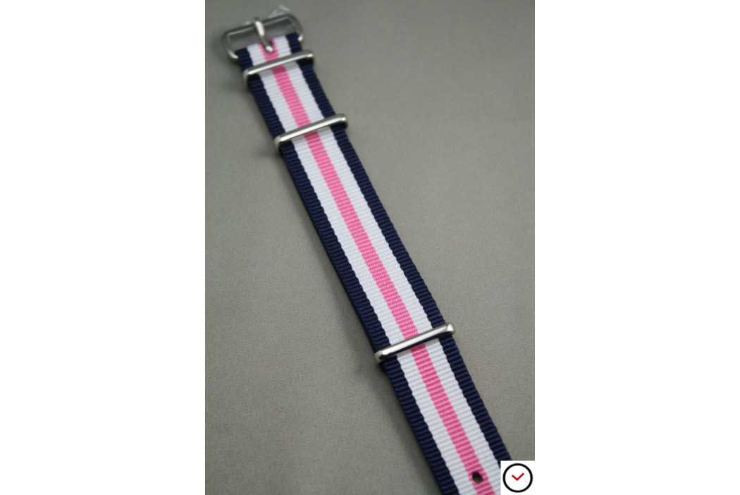 Navy Blue White Pink NATO watch strap (nylon)