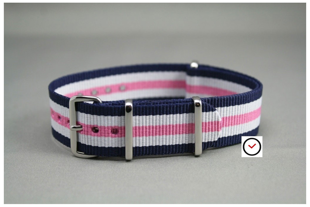 Navy Blue White Pink NATO watch strap (nylon)