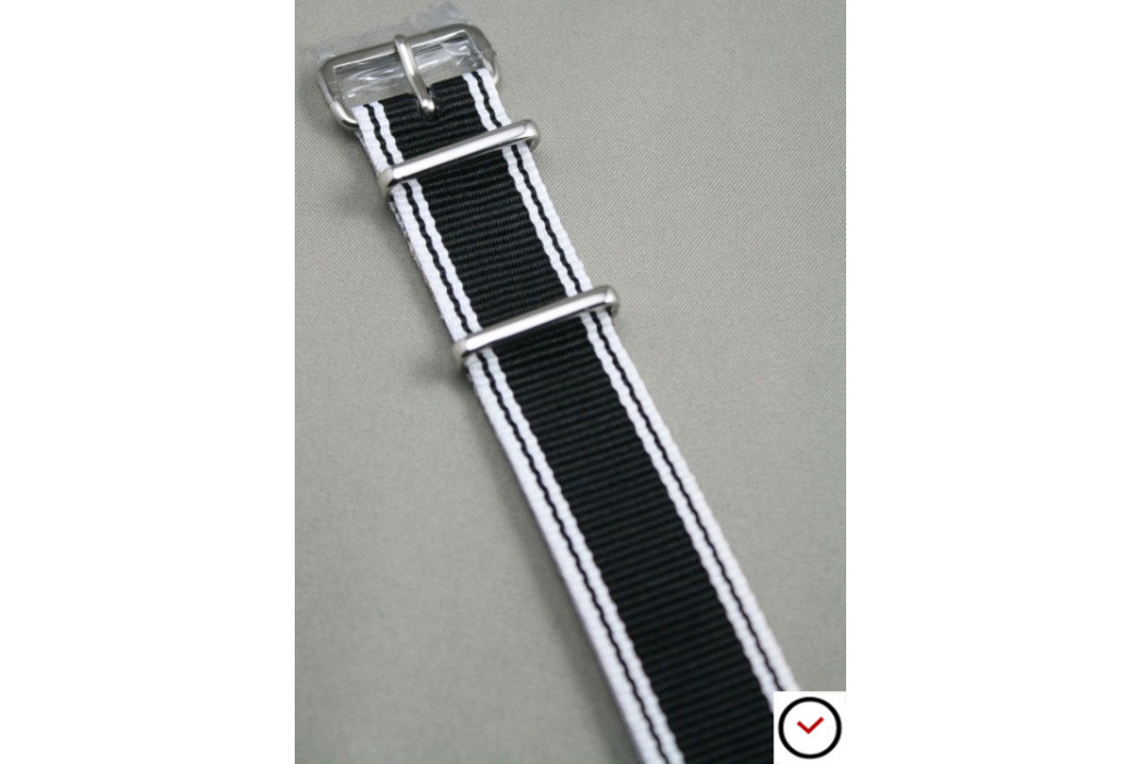 Bracelet montres NATO en nylon, modèle Noir Blanc
