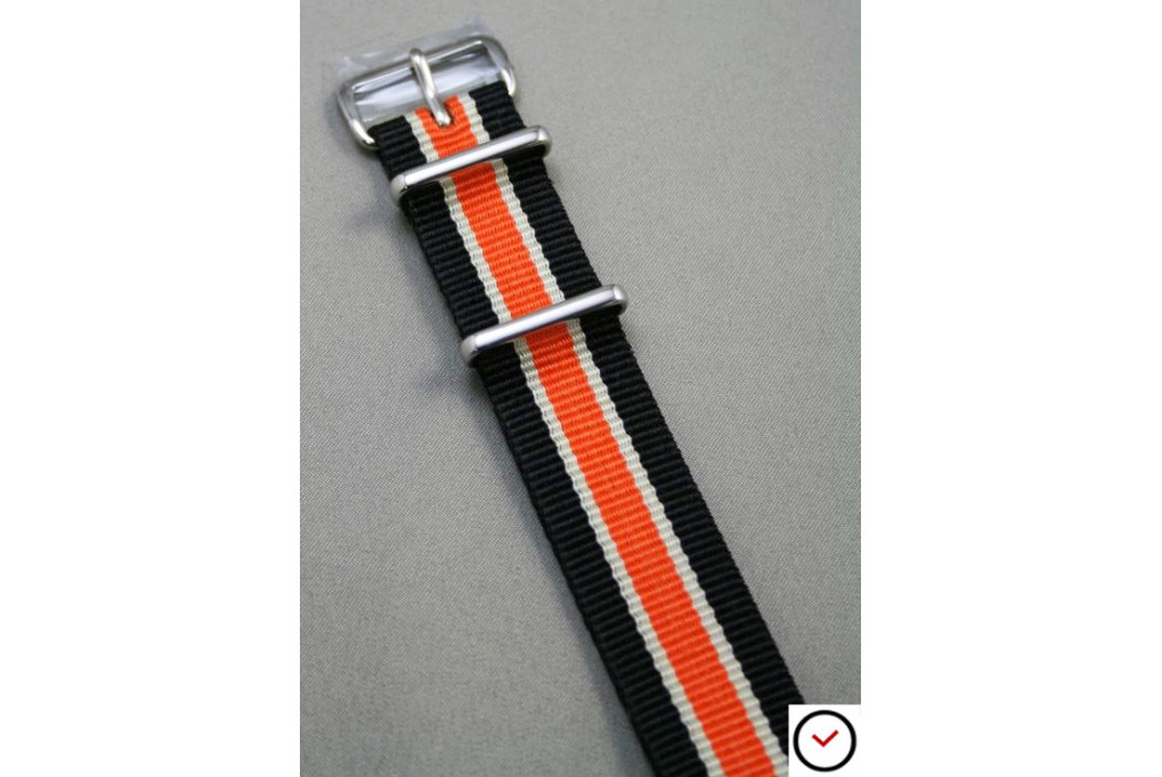 Bracelet nylon NATO Noir Blanc Orange