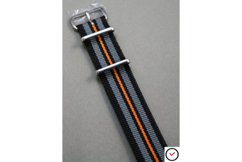 Bracelet nylon NATO Noir Gris Orange
