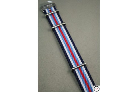 Bracelet nylon NATO Bleu Navy Blanc Bleu Clair Rouge