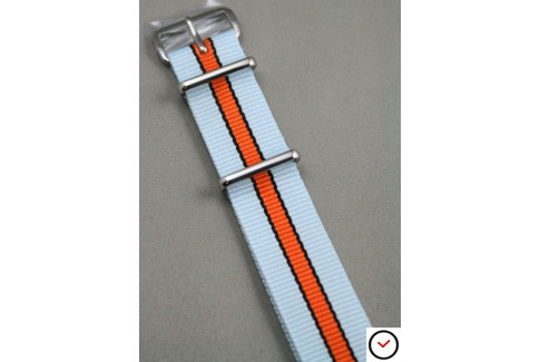 Bracelet nylon NATO Gulf / Le Mans (Bleu Ciel Orange Noir)
