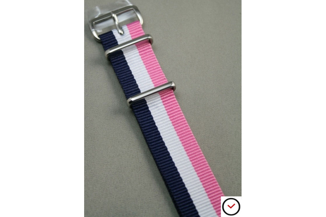 Navy Blue White Pink G10 NATO strap (nylon)