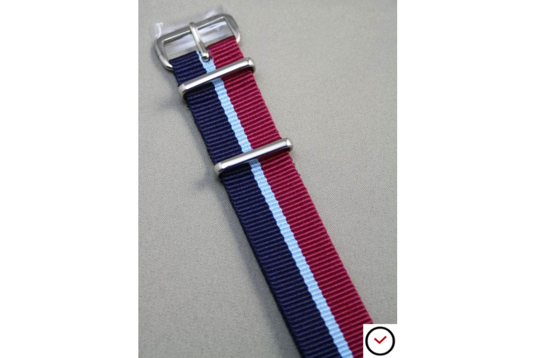 Navy Blue Burgundy Red with Sky Blue border G10 NATO strap (nylon)