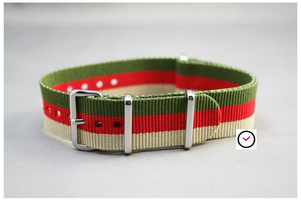 Sandy Beige Red Military Green G10 NATO strap (nylon)