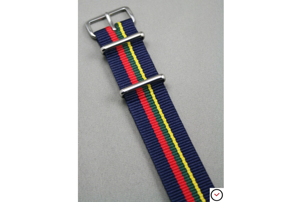 Navy Blue Red Green Yellow NATO watch strap (nylon)