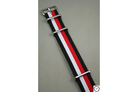 Bracelet nylon NATO Noir Blanc Rouge
