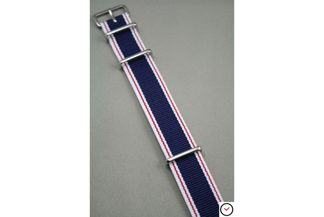 Navy Blue White Red NATO watch strap (nylon)