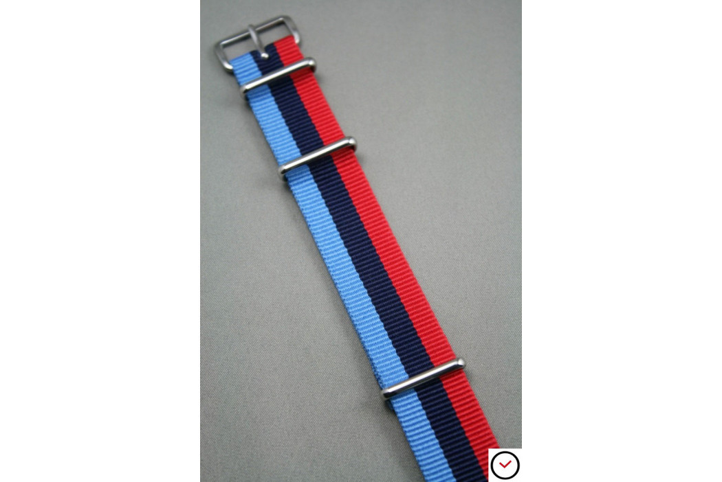 BMW Racing G10 NATO watch strap - Dark, Sky Blue and Red
