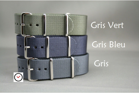Grey G10 NATO strap, polished buckle and loops