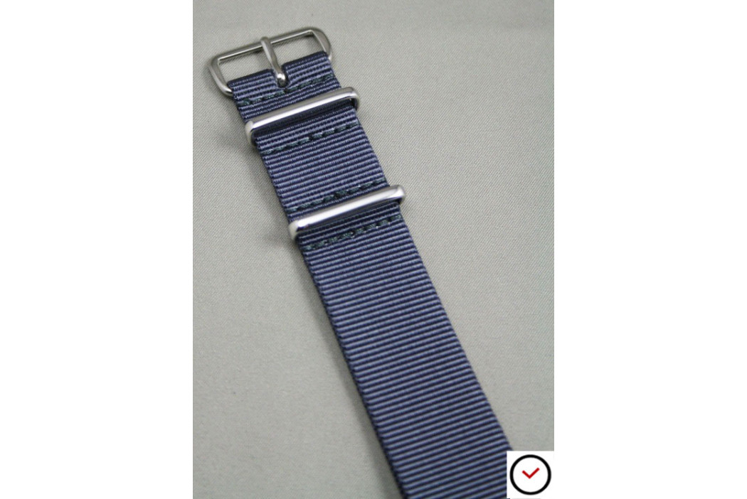 Bracelet nylon NATO Gris Bleu, boucle polie
