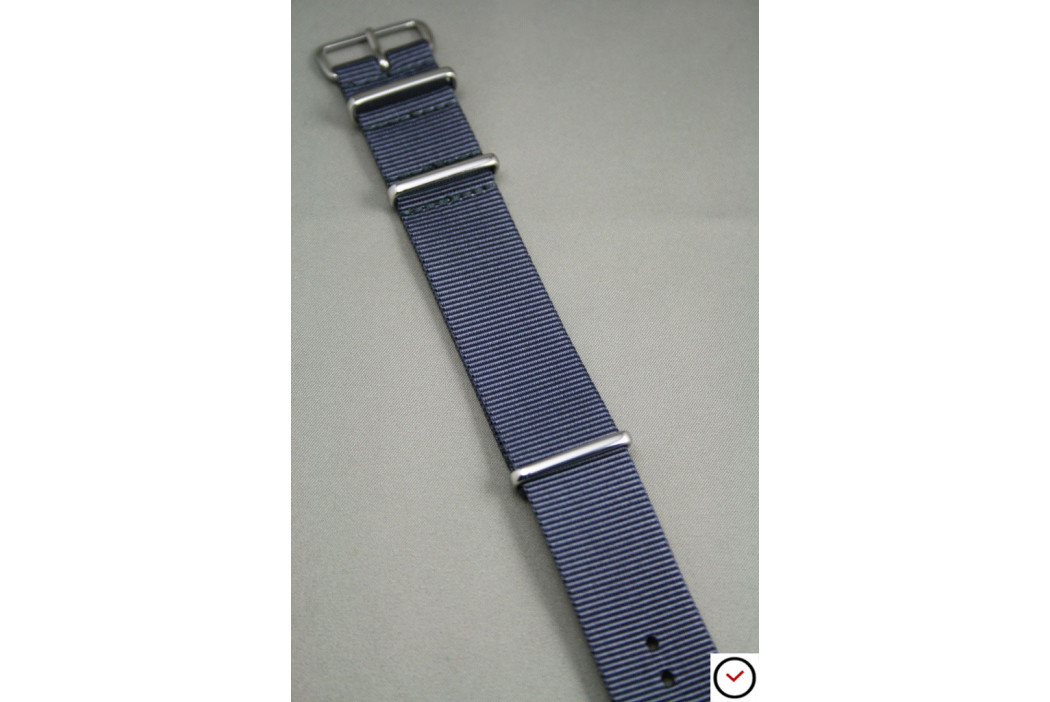 Bracelet nylon NATO Gris Bleu, boucle polie