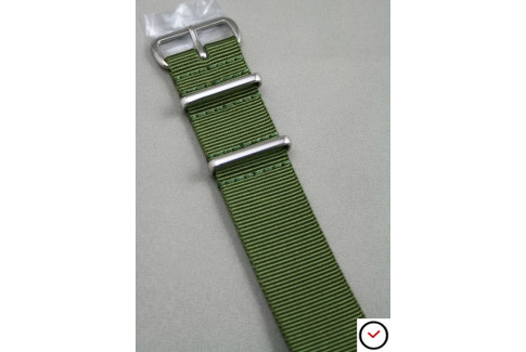 Bracelet nylon NATO Vert Kaki (Militaire), boucle polie