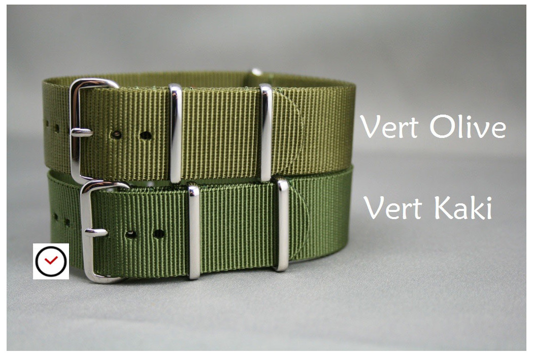 Bracelet nylon NATO Vert Kaki (Militaire), boucle polie