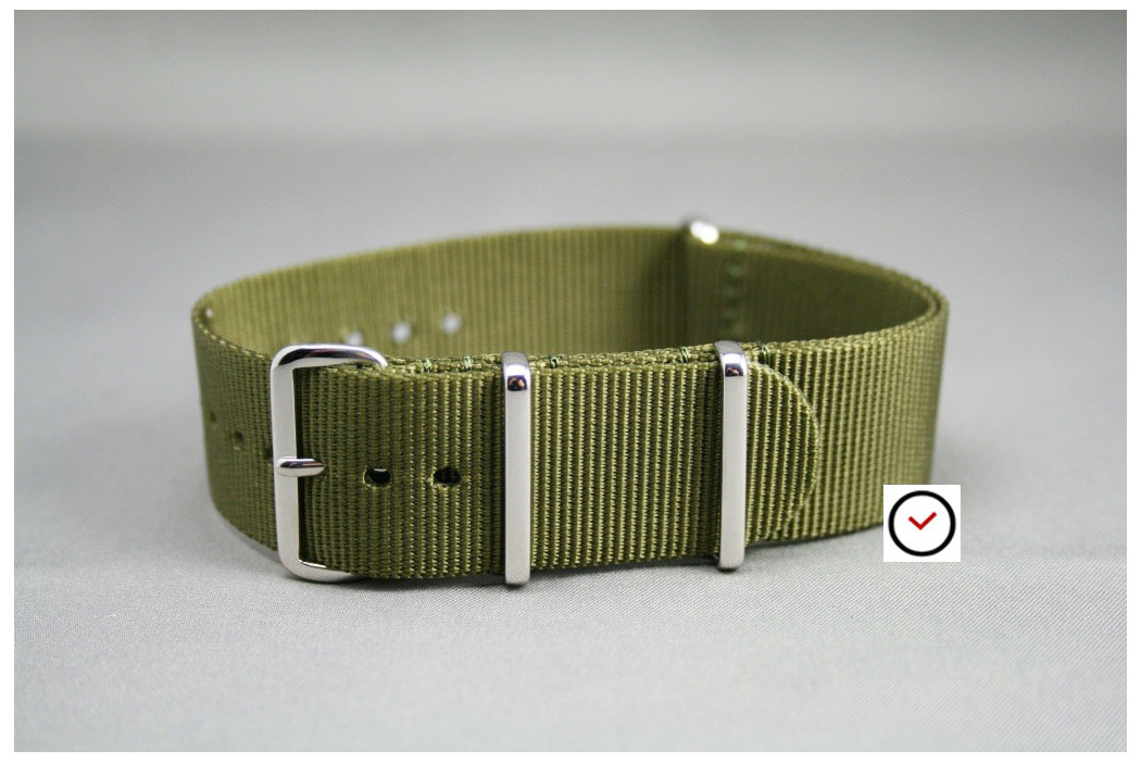 Olive Green G10 NATO strap, polished buckle and loops