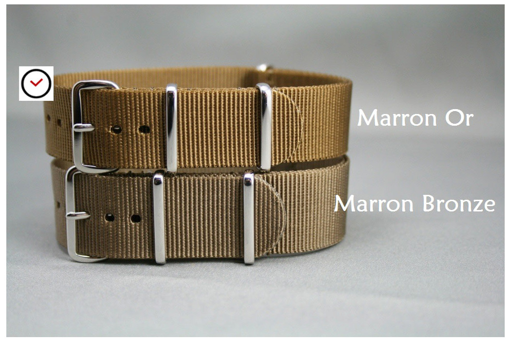 Bracelet nylon NATO Marron Bronze, boucle polie